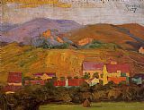 Egon Schiele Village with Mountains painting